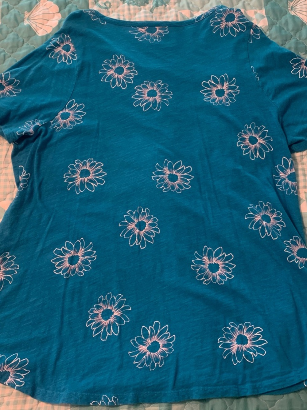Lane Bryant Teal Blue Cotton Tee with White and pink flower Print
